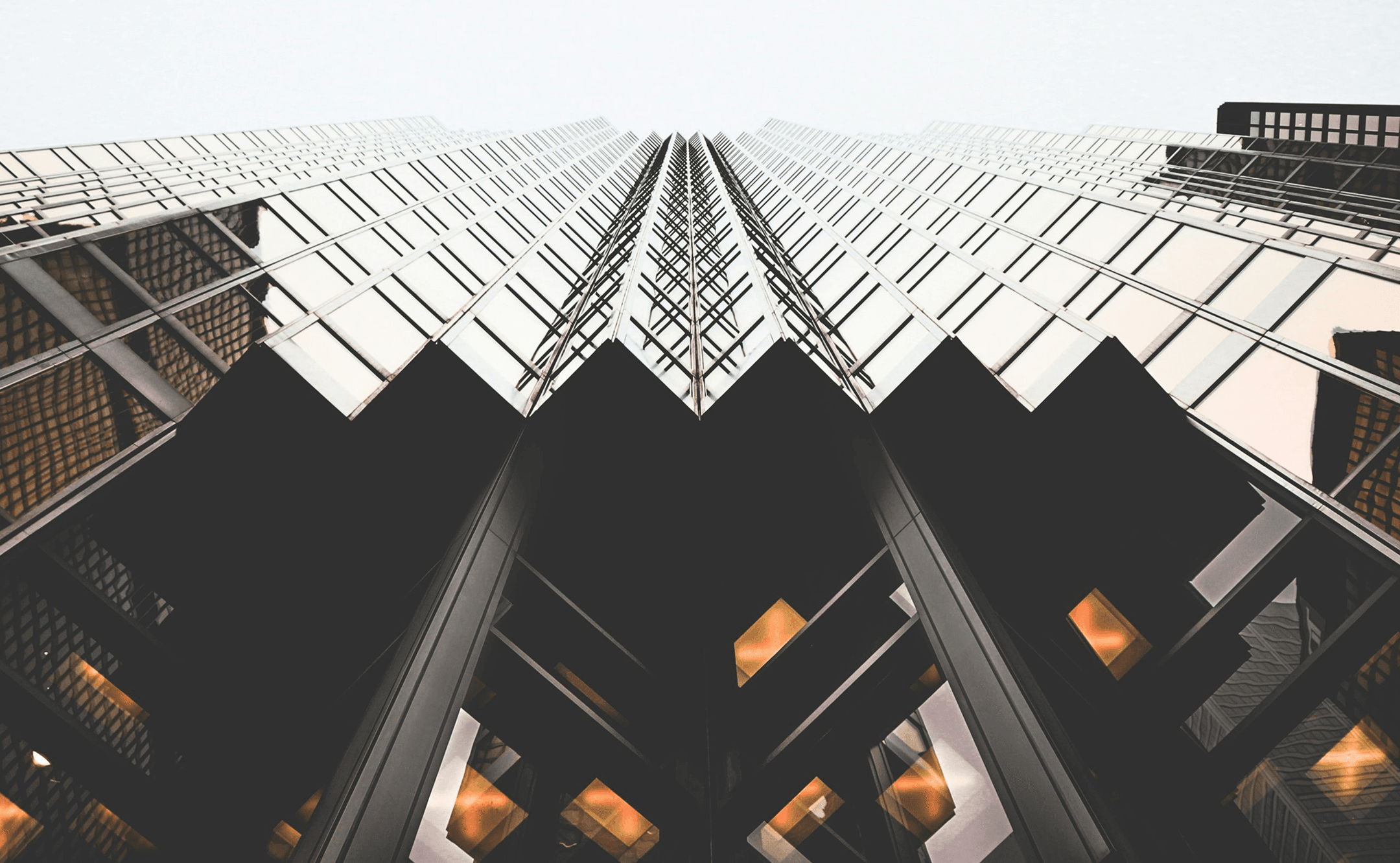 Architecture view looking up at a skyscraper