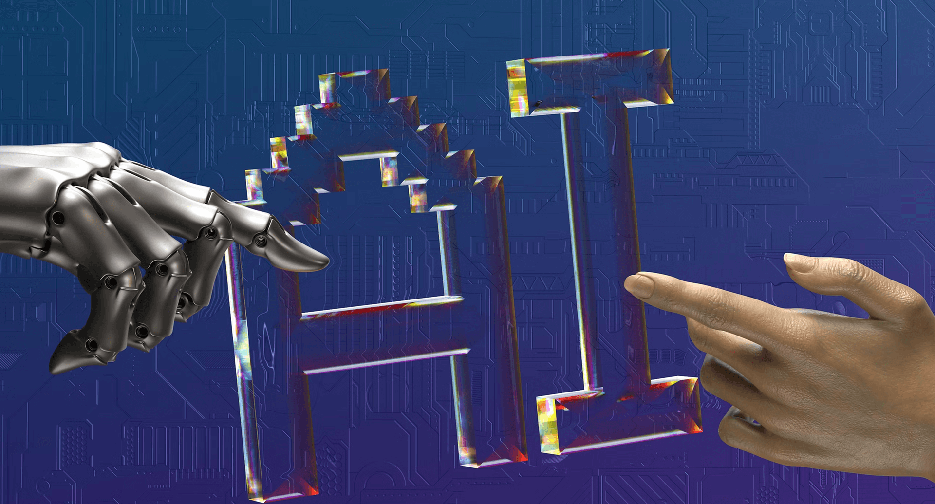 Artificial Intelligence - Robot hand reaching human hand