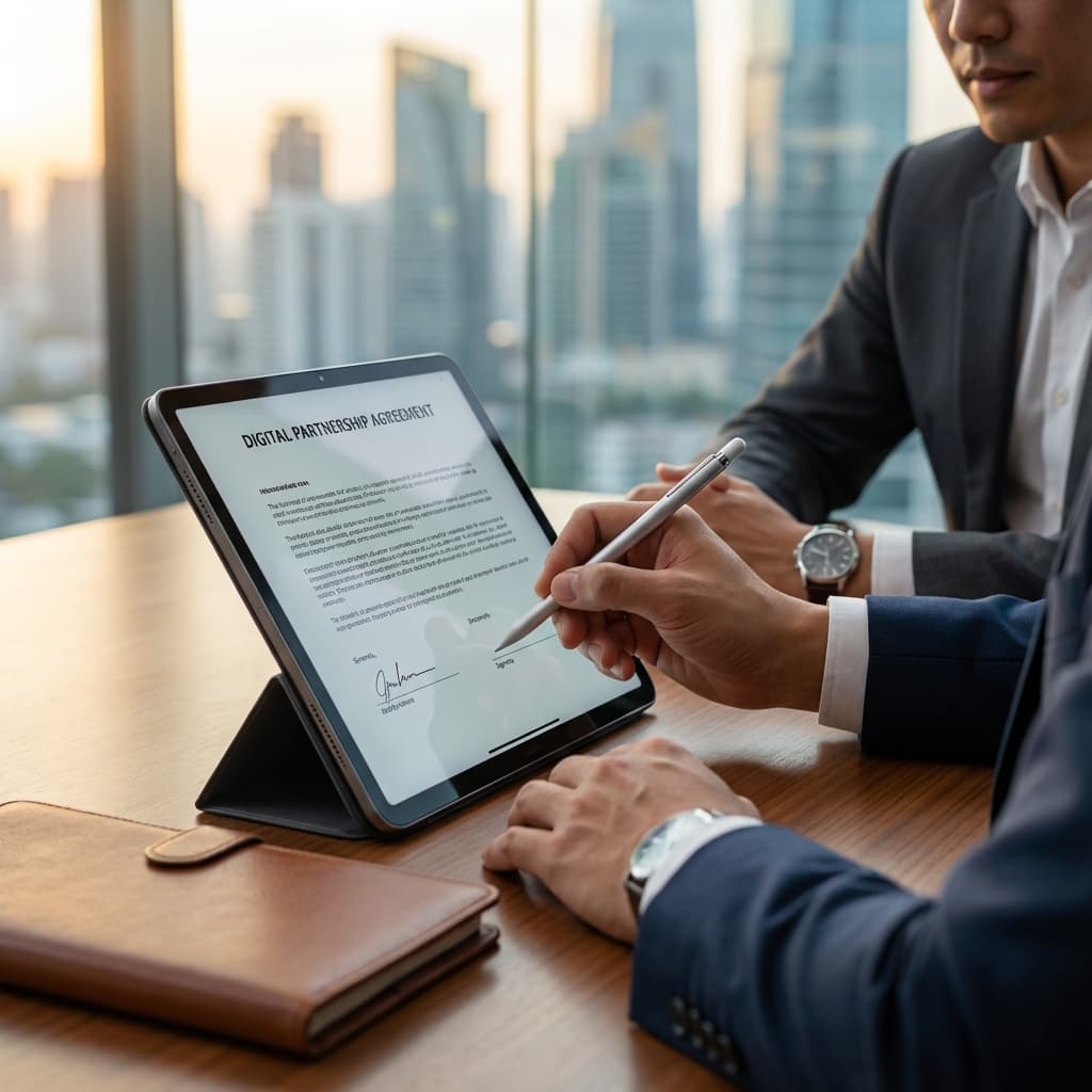 Professional signing business documents for MIF