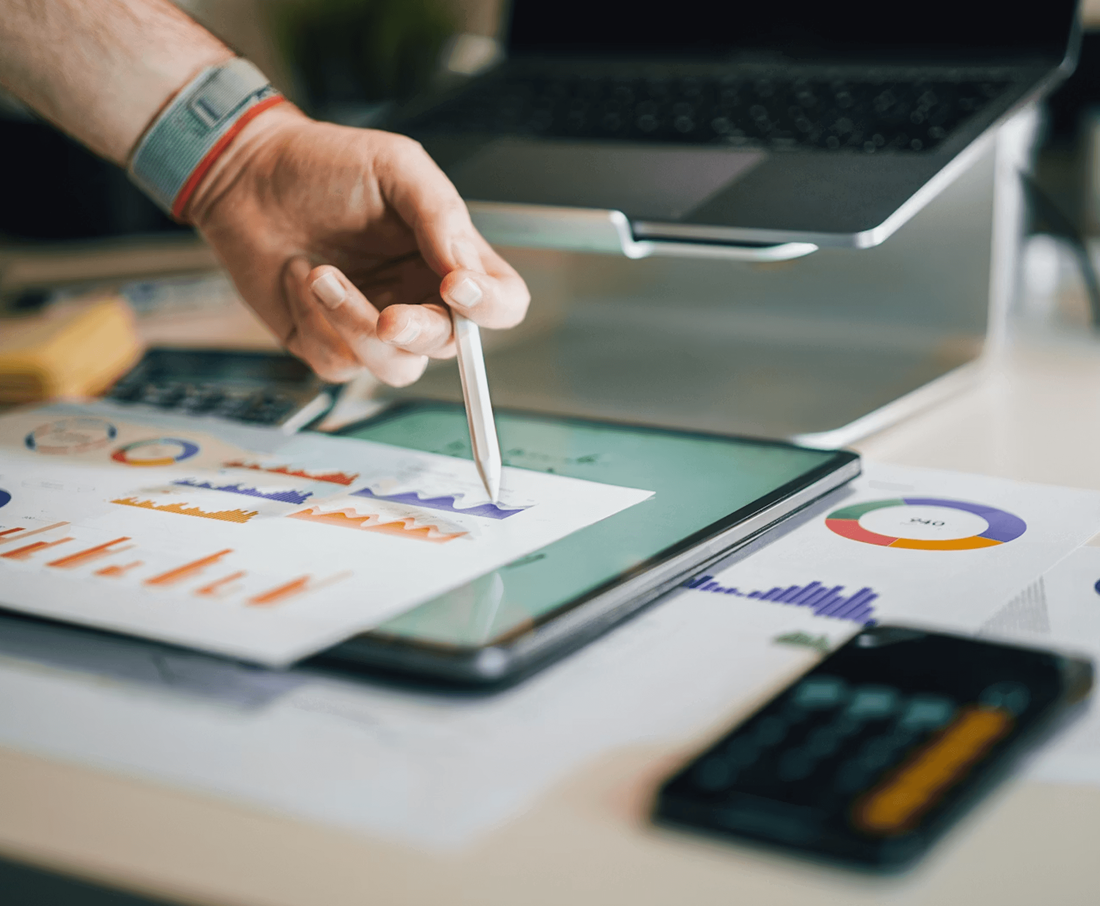 Working on AI analytics on a tablet